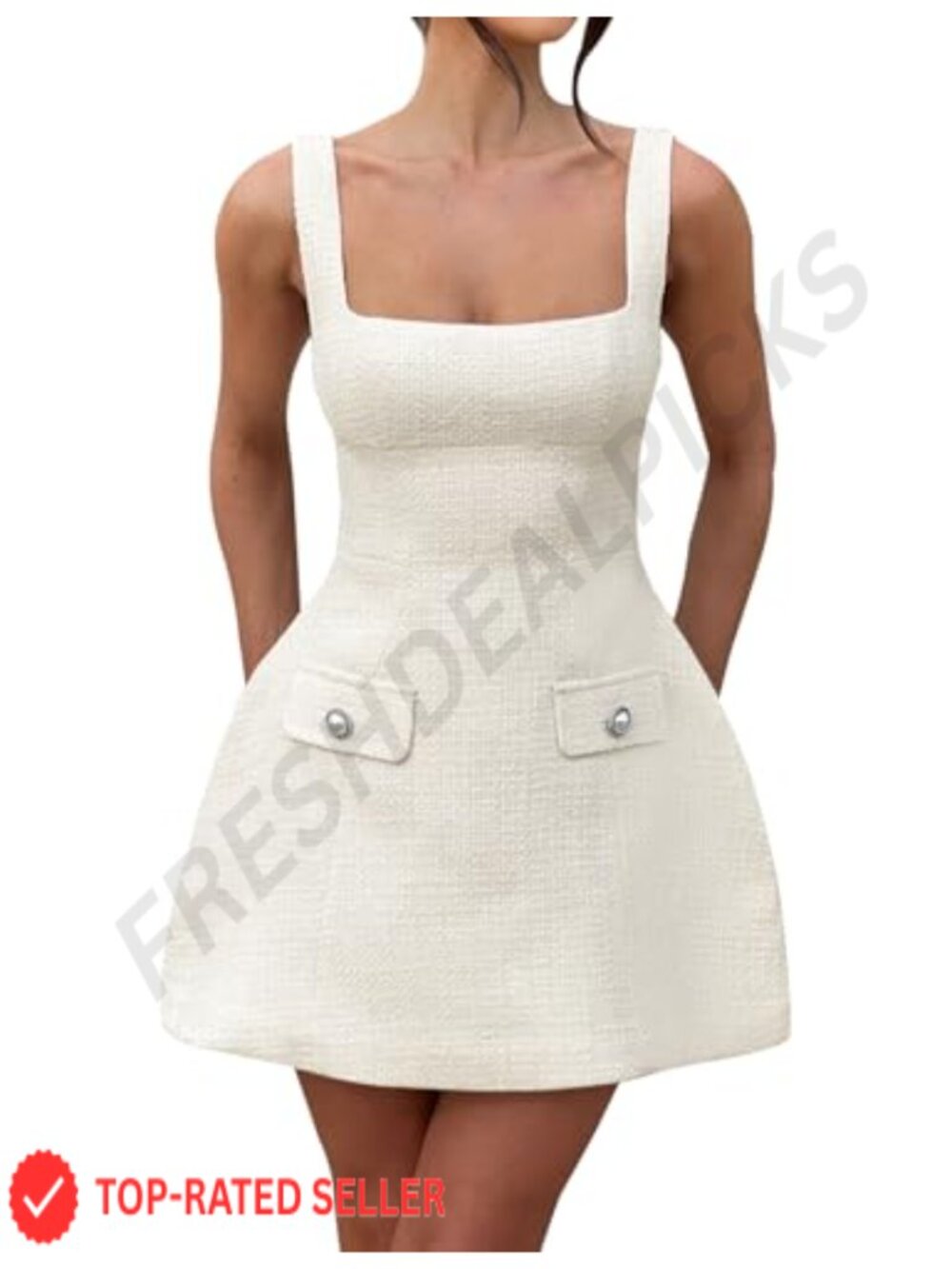 Tweed Sleeveless Square Neck Backless Mini Tank Dress